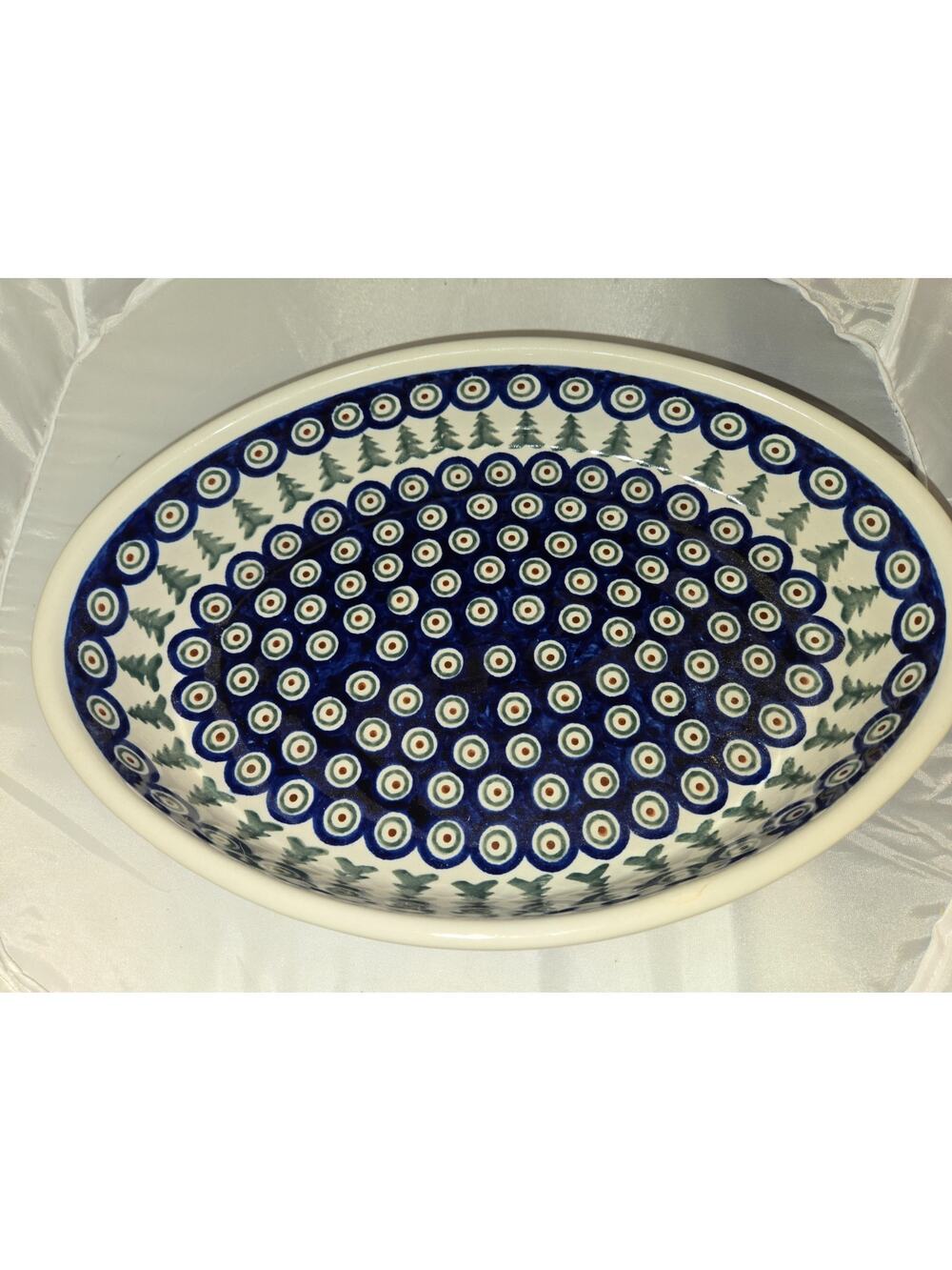 Polish Pottery Boleslawiec Pine Tree Oval Serving Baking Dish 12.25 x 2.25 x 8.5